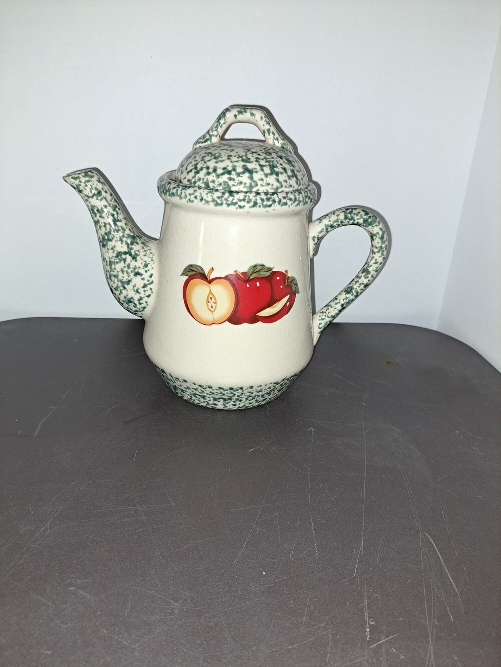 Apples & Green Spongeware - Stoneware Coffee Pot by Tender Heart